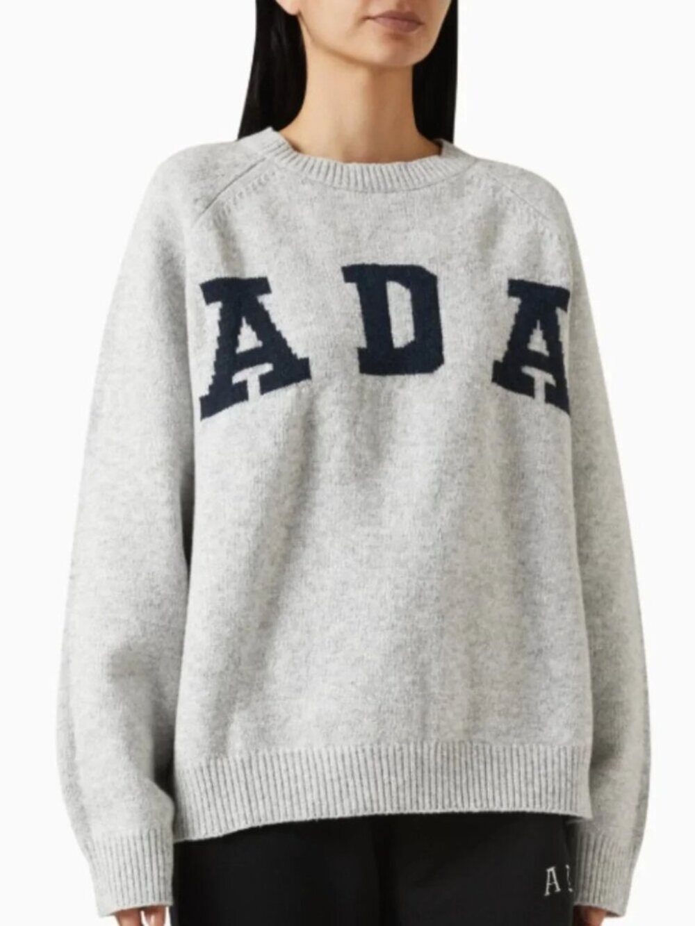 Adanola ADA Oversized Knit Sweater Wool Cotton Ribbed Pullover Top Gray Small